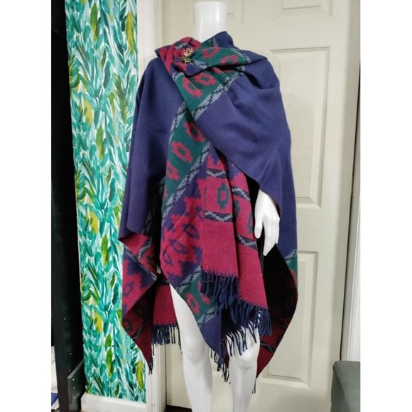 Forum Panco Tassel Poncho Shawl Cape Wraps Geometric Sweater Purple Women's - Picture 5 of 11